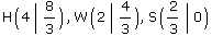 H ( 4 | 8/3 ) , W ( 2 | 4/3 ), S ( 2/3 | 0 )