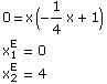 0 = x (-1/4x + 1)  x_1^E = 0  x_2^E = 4 